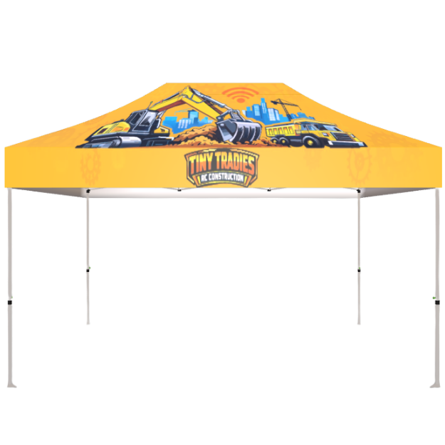 Tiny Tradies branded marquee — Live 3D Design Preview